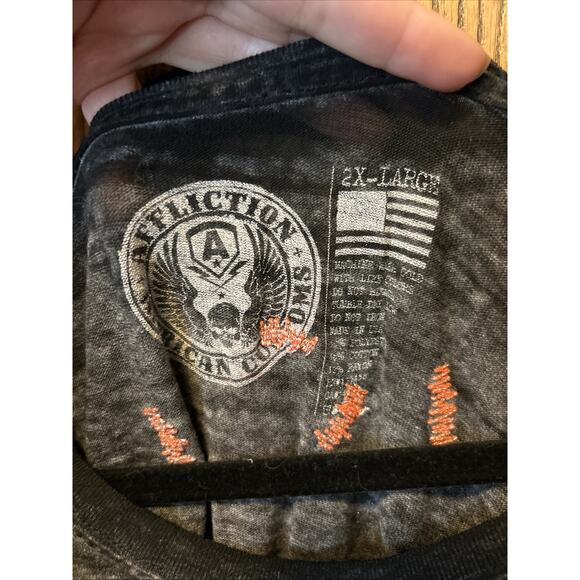 Affliction Men's 2x Motor Club Skull Baseball Tee 3/4 Sleeve Distressed Grey - Picture 5 of 7